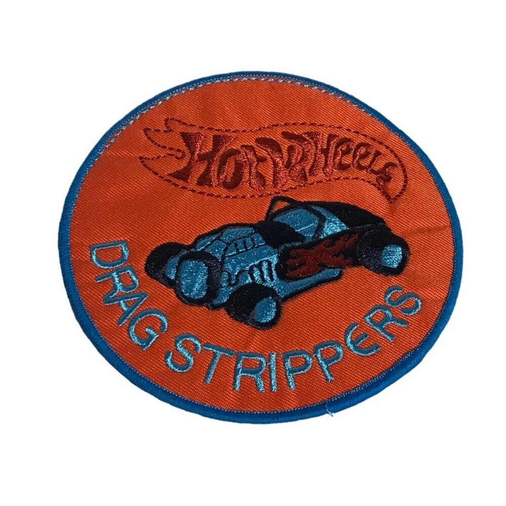 Hot Wheels Drag Strippers Embroidered Patch Round Orange & Blue 4"